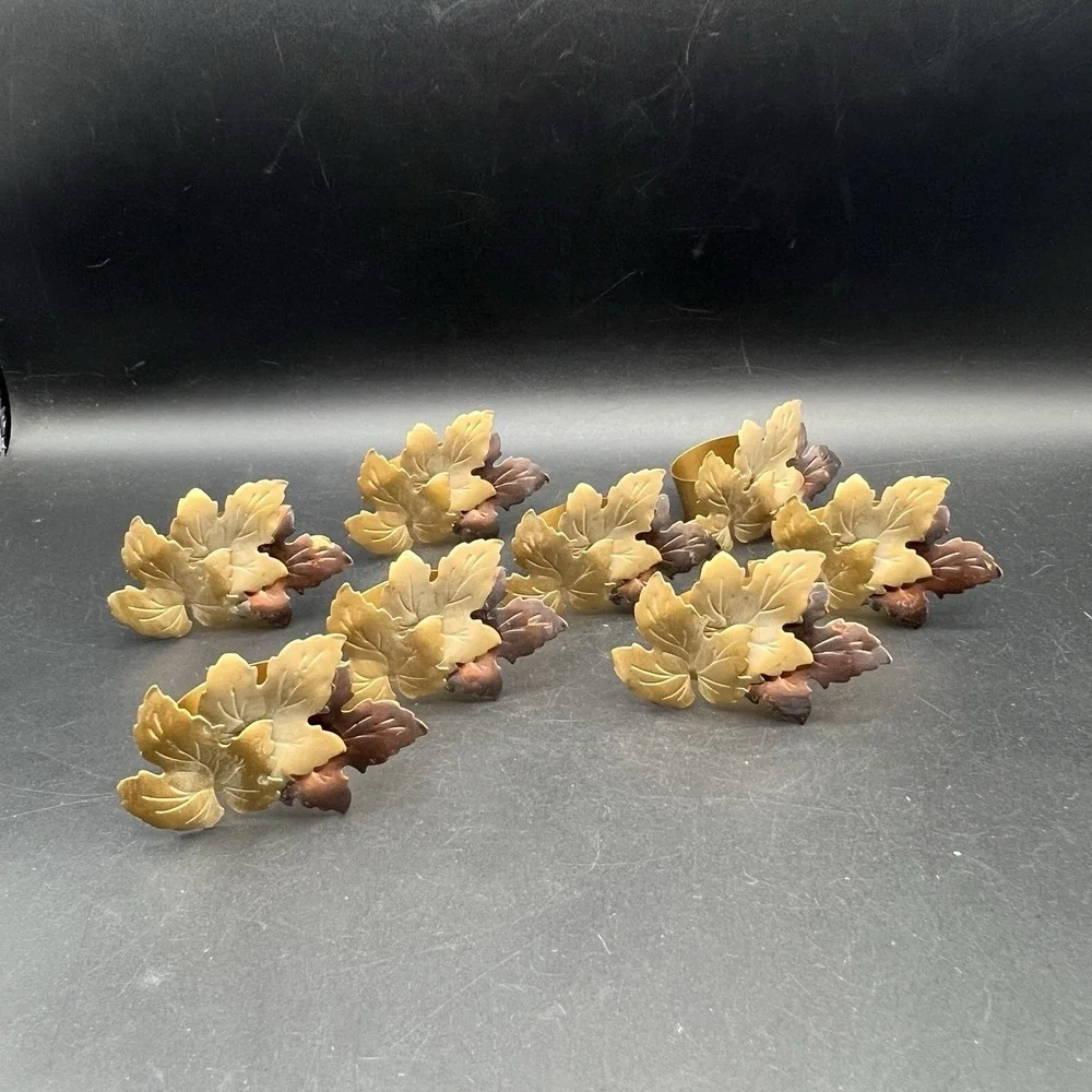 8 Metal Maple Leaf Napkin Rings Holders Brown/Gold-Tone Colors Autumn Fall